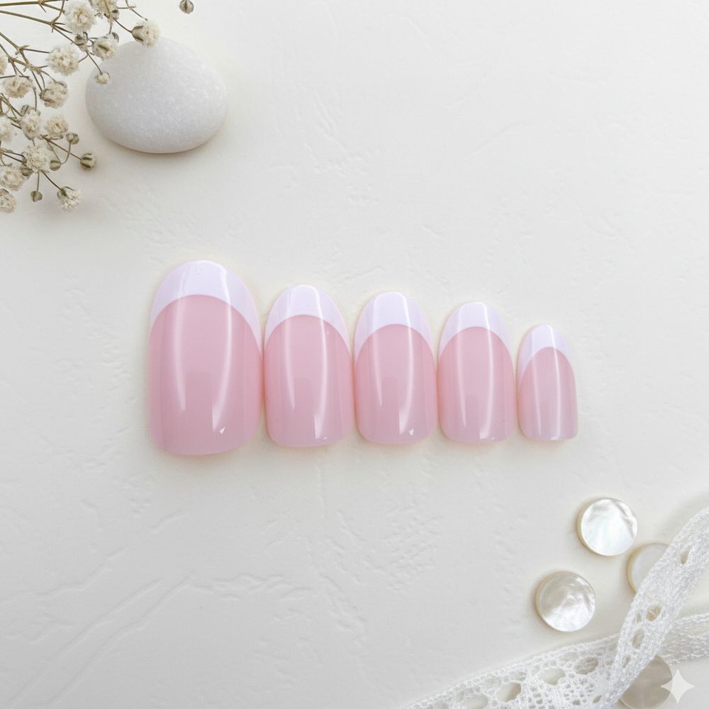 12-piece Medium Oval-French Tip Nails