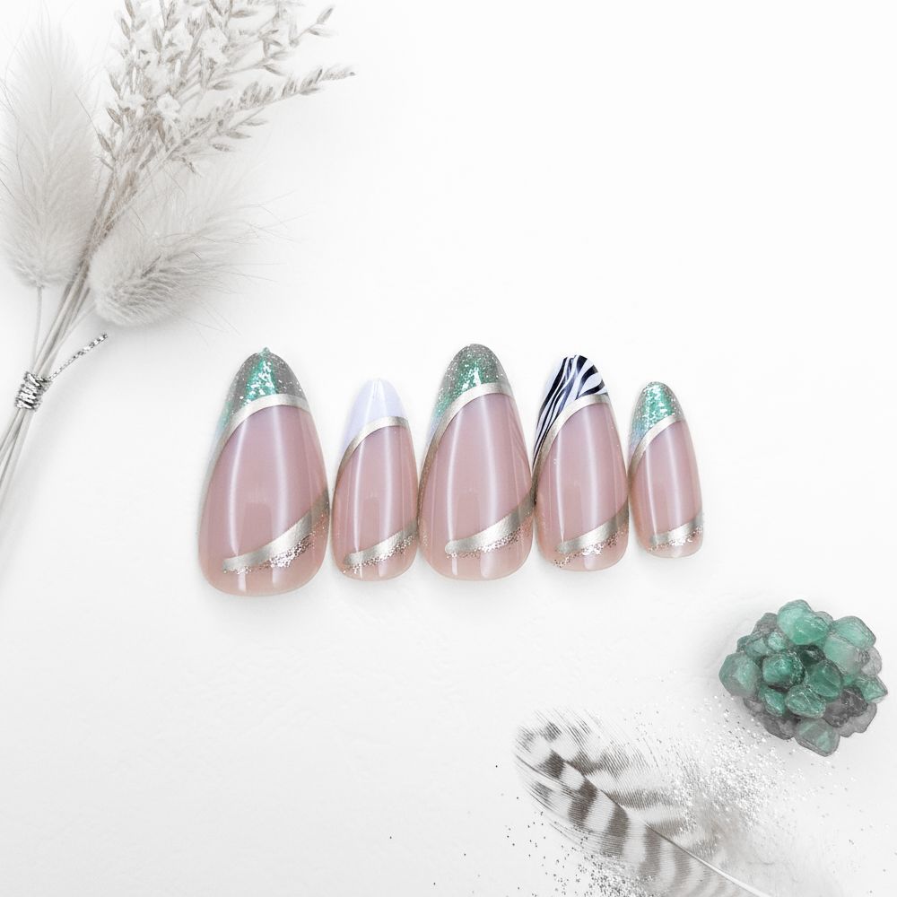 Almond Shaped Glitter French Press-On Nails 12-pieces