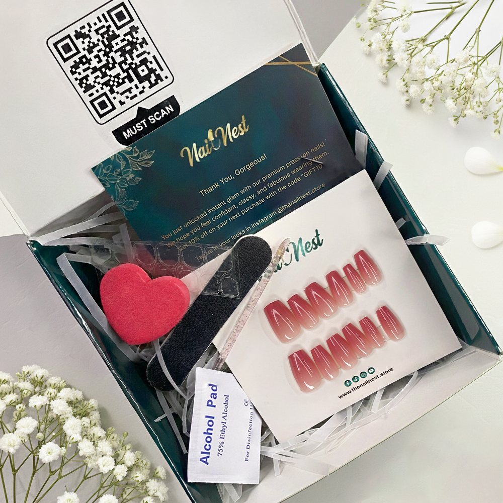 Elegant Rose Red Gradient Ballet Nails 10-pieces