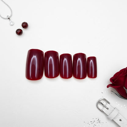 12-pieces Wine Red Glossy Press-On Nails