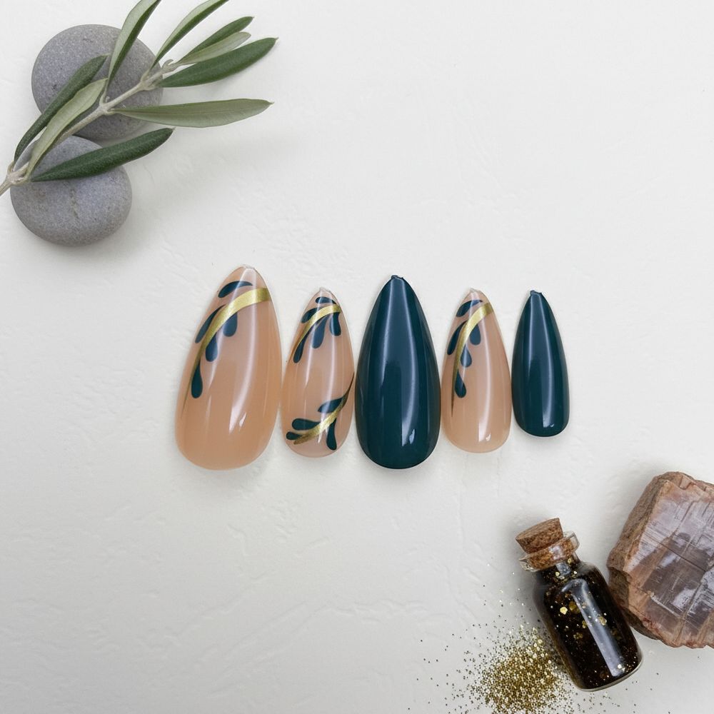 Autumn Wheat Stalk Almond Press-On Nails 12-pieces