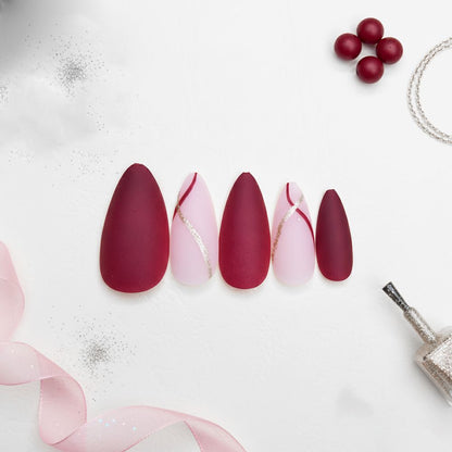 Matte Wine Red Almond Press-On Nails 12-pieces