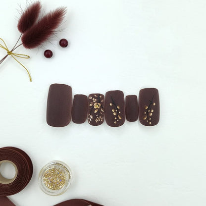 12-Pieces Matte Floral Square Press-On Nails