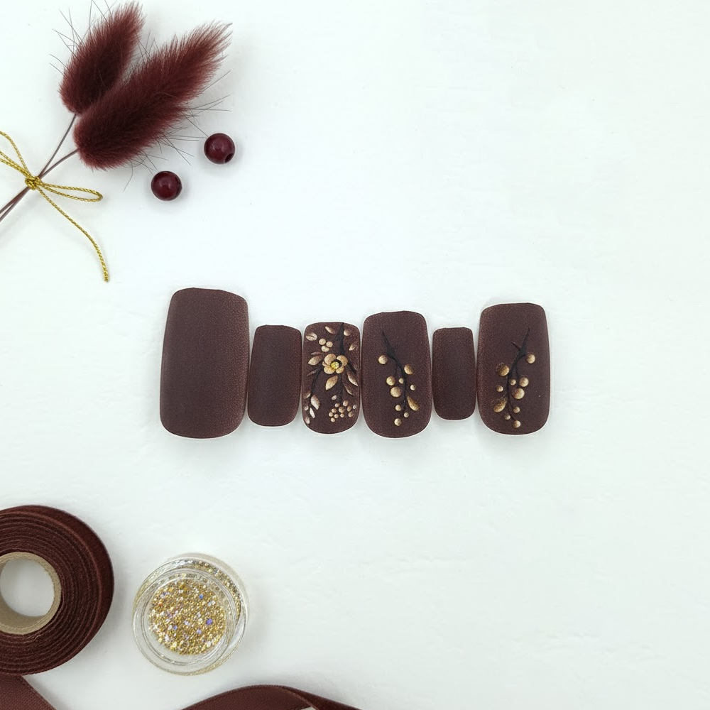 Matte Floral Square Press-On Nails 10-pieces