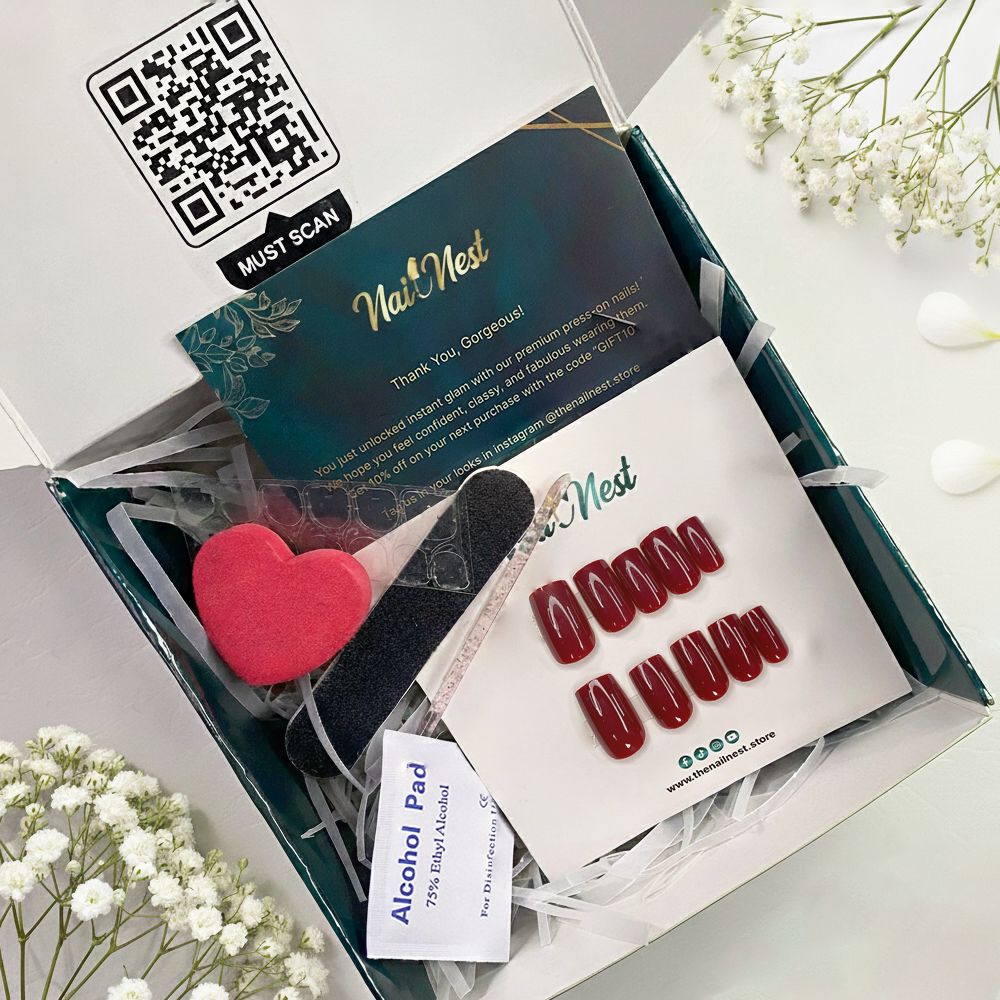 12-pieces Wine Red Glossy Press-On Nails