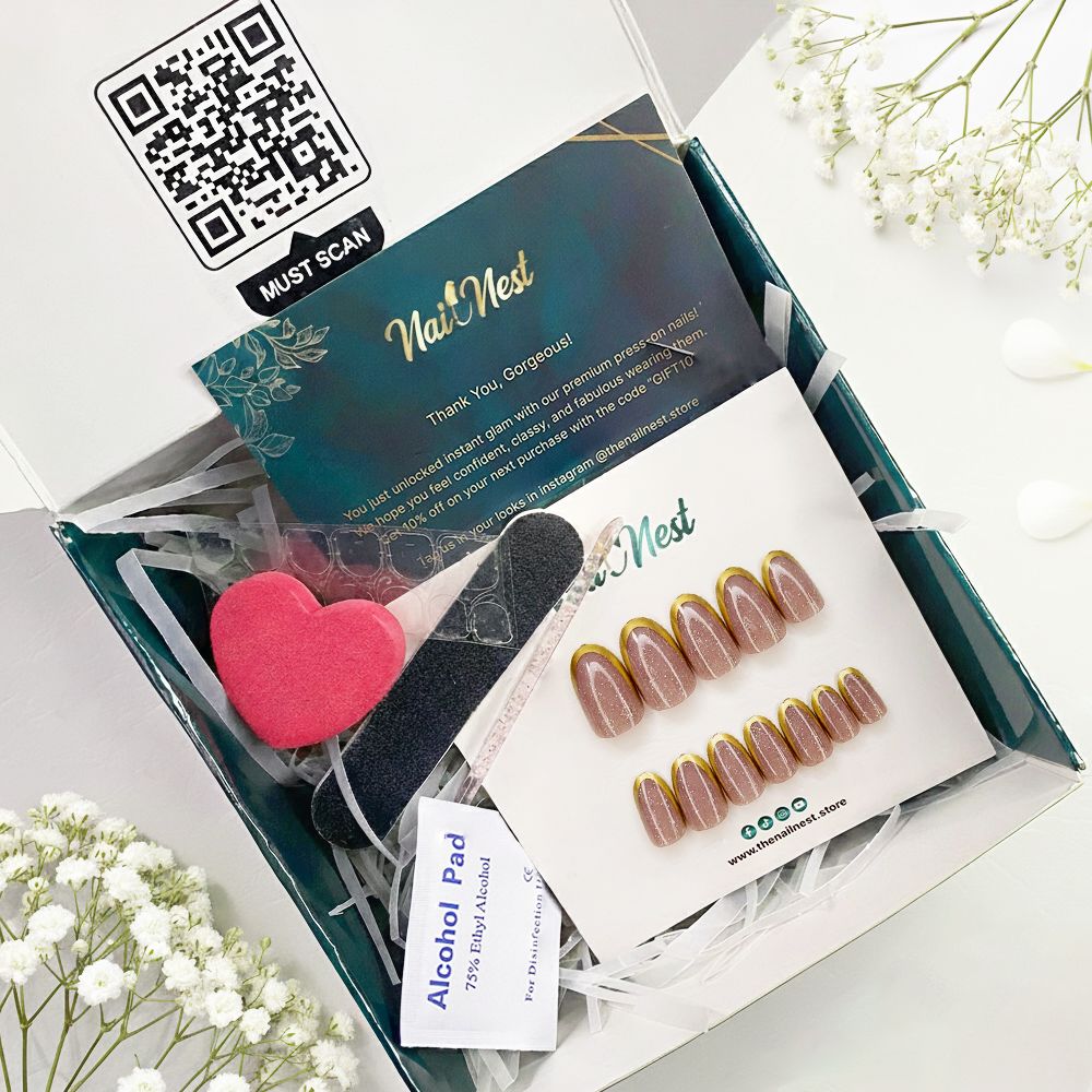 12-Piece Golden Edge Glitter Press-On Nails