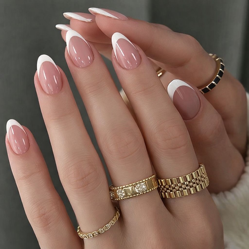 12-piece Medium Oval-French Tip Nails