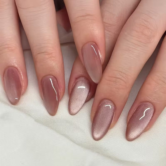 Deep Pink Cat Eye Effect Reusable Press On Nail