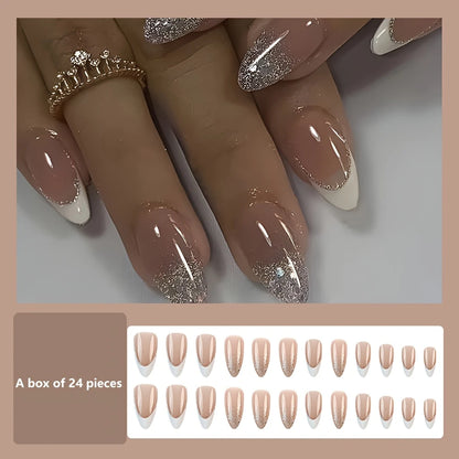 Nude Glitter Gradient Almond Press-On Nails 10-pieces