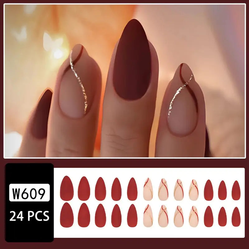 Matte Wine Red Almond Press-On Nails 10-pieces
