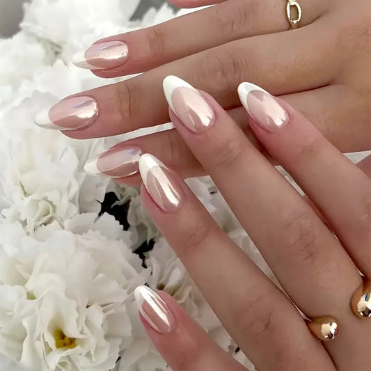Long Almond French Colorblock Press-On Nails 10-pieces