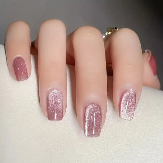 Pink Cat Eye Glitter Press-On Nails 10-pieces