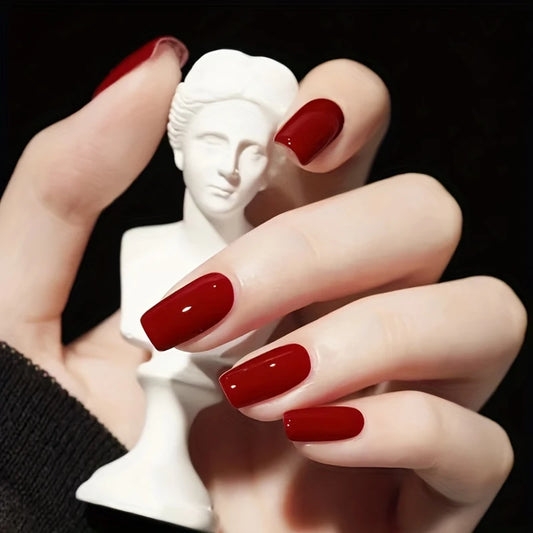 Wine Red Glossy Press-On Nails 10-pieces
