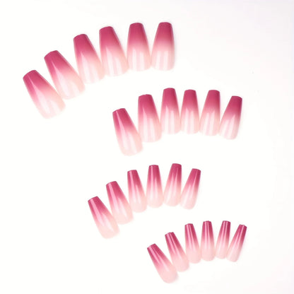 Elegant Rose Red Gradient Ballet Nails 10-pieces