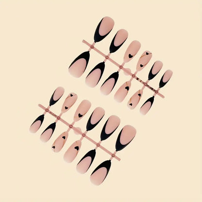 Black French Heart Matte Press-On Nails 10-pieces