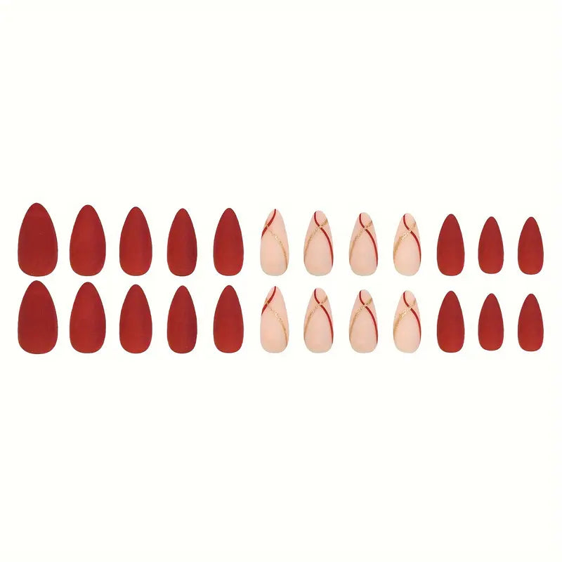Matte Wine Red Almond Press-On Nails 10-pieces
