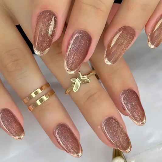 Golden Edge Glitter Press-On Nails 10-pieces